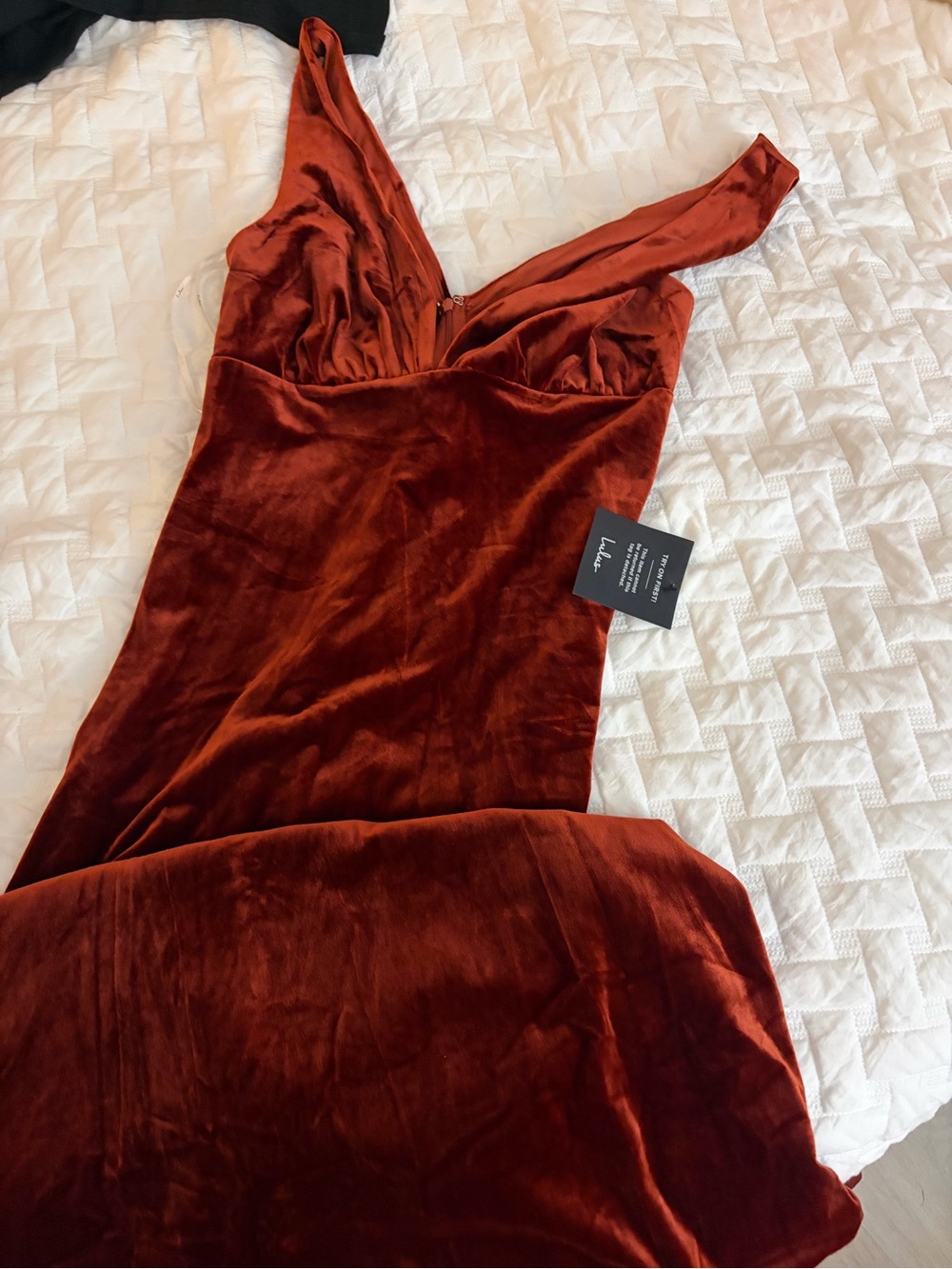 Lulu's Burnt Orange Velvet Slip Dress